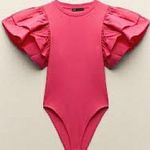 ZARA Pink Ribbed Puff Sleeve Detailed Bodysuit Photo 2