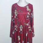 Zesica Long Sleeve Burgundy Floral Maxi Dress Size Large Wedding Guest Dress Red Photo 2