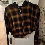 Forever 21 Cropped Flannel Hooded Zip Up Photo 0