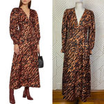 Sandro  Leopard Print Silk Twill‎ Maxi Dress Faunie Pintuck 38 US 6 Elegant Chic Photo 1