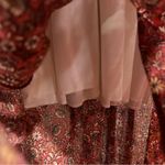 Chris & Carol  Brick Red Floral Smocked Maxi Dress Short Sleeve Size Small Photo 5