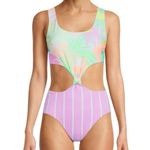 No Boundaries  Floral Stripe Cutout One Piece Swimsuit Size Large 11-13 juniors Photo 0