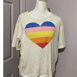 Sundry  Cream Short Sleeve T-shirt Blouse Rainbow Heart Size 0 XS Photo 0