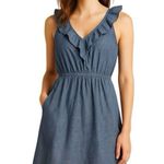 Alythea Chambray Ruffle Linen Sundress Blue Sleeveless Dress Women’s Large Photo 0