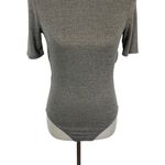 Trendy Mock Neck Open Back Grey Bodysuit Cutout Stretch Top Medium Y2K Aesthetic Gray Photo 2