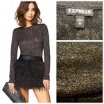 EXPRESS Woven Black & Gold Floral Knit Shimmer Scoop Neck Top, sz. XS Photo 1