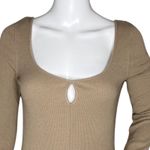 Free People Shirt Women Small Taupe Yellow Mod Stripe Cuff Thermal Top Bohemian Photo 4