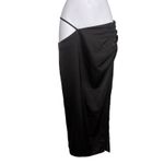 H:ours Revolve Sonnie Cutout Midi Asymmetrical Black Satin Slip Skirt S Photo 1