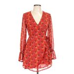 One Way  Wrap Around Paisley Mini Dress Long Sleeves Red/Orange 12 Photo 2