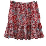 RTR Paloma Blue Alexa 100% Silk Red, White & Blue Floral Tiered Mini Skirt Sz‎ S Red Photo 3