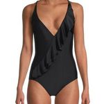 Catherine Malandrino Black One Piece V-Neck Ruffle Front Swimsuit Size Small Photo 0