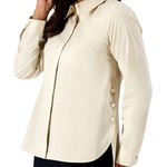 Denim & Co New Button Side High Low Hem Long Sleeve Shirt Stone Khaki Size 3X Photo 0