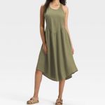 Universal Threads Universal Thread Women's Olive Green Drop Waist A-Line Midi‎ Dress Medium Photo 5