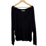 Free People  Santa Clara Thermal Top Oversized Sz M Black We the Free Boho Waffle Photo 2