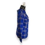 H&M Womens Blouse Sz 12 Blue Black White Plaid Flannel Off Shoulder Shirt Photo 1