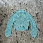 Free People  Sweetheart Light Blue Chunky Knit Mock Neck Oversized Sweater Small Photo 4
