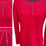 Laura Scott CHRISTMAS HOLIDAY Red Long Sleeve Pullover Sweater Rhinestones Detail Women’s S Photo 1