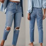 American Eagle Mom Jean Ripped Knees Distressed Denim High Rise Size 2 Blue Photo 1