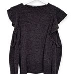ZARA Women’s Cold Shoulder Crew Neck Ruffle Long Sleeve Knit Top Dark Grey Large Photo 0