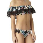 Time & Tru NEW Womens Black Floral Swimsuit Bikini Ruffle Lace Off Shoulder M Photo 1