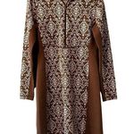 Sahalie Anthropologie Jacquard Sheath Dress Sz M Brown/White Stretch Knit Ribbed Size M Photo 0