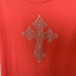 Cowgirl Hardware Coral Rhinestone Cross Short Sleeve T Shirt Top S Orange Photo 1
