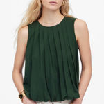 Madewell Sleeveless Crewneck Bubble Top Cotton Pleated Draped Green XXS NWT Photo 0