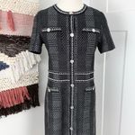 Misook Bold Plaid Tweed Knit Sheath Dress Short Sleeve Stretch Black White Sz S Photo 1