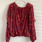 Free People Size Large Wildflower Honey Top Red Berry Stretch Nylon Floral Photo 7
