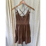 Zenana  Lace Cross Strap Cami Padded Bralette Smocked Back Tiered Brown Dress L Photo 1
