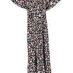 BANJANAN Anthropologie Boho Brown Black Floral Tie Waist MIDI Flowy Dress Size M Photo 0
