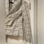 Elle  Cream Black Gray Cotton Tweed Lightweight Unlined Open Front Blazer Size S Photo 6