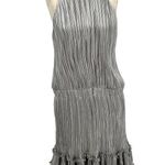 Halston Heritage HALSTON Pleated Metallic Dress In Silver Metallic‎ Size 12 Photo 0