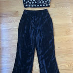Nasty Gal Black Velvet Festive NYE Set Wide Leg High Waisted Pants Beaded Cropped Tank Sm Photo 0