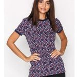 Lauren by Ralph Lauren Blue Geometric Crew Neck Short Sleeve Knit Top Medium Photo 0