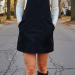 Forever 21  Black Faux Suede Overall Mini Dress Size Medium Photo 0