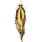 Ellen Tracy Vintage Silk Scarf Baroque Border Print Neutral Gold Brown, Sheer Photo 5