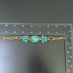 Vintage Unsigned Art Deco Blue Rhinestone Aquamarine Center Rope Chain Bracelet Photo 8