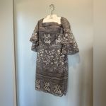 Social Occasions by Mon Cheri Lace Embroidered Bell Sleeve Column Cocktail Dress Gray Size 10 Photo 3