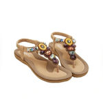 SIKETU SUMMER SLING BACK‎ SANDALS BEACH BOHEMIAN BEADED STONE DETAILS SIZE 8.5 Tan Photo 1