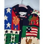 The Eagle's Eye Vintage Sweater Size Small Hand Knit Patriotic Cardigan Cottage Blue Photo 1