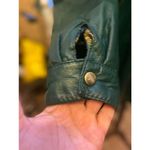 Women's Pelle Green Leather Fur Trim Hooded Jacket Size S Photo 5