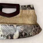 Nicole Miller  Straw Wood Handle Snap Closure Clutch Photo 3