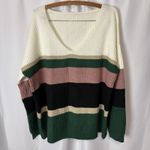 Unbranded Women’s XL Colorblock V Neck Ribbed Knitted Sweater Cream Green Pink Photo 1