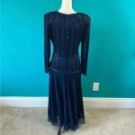 Brilliante by J.A. Dark navy blue beaded formal dress in size small Photo 3