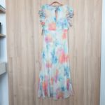 Taylor Womens Watercolor Midi Dress Size 12 Pastel Floral Ruffle Romantic Flowy White Photo 5