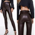 ZARA NEW  Brown Faux Leather Pants LARGE Photo 1