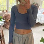 Aerie XS Blue Cropped Long Sleeve Workout Top Photo 0