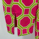 Gretchen Scott Pink Green Geometric Print Shirt Dress 3/4 Sleeve Collared Resort Size L Photo 4