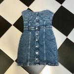 Jordache Strapless Denim Mini Dress Corset Bustier Button Front Sweetheart sz L Photo 5